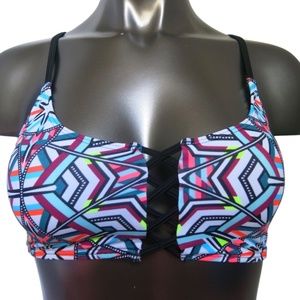 Victoria's Secret PINK Bright Abstract Geo Strappy Crisscross Bikini Top S